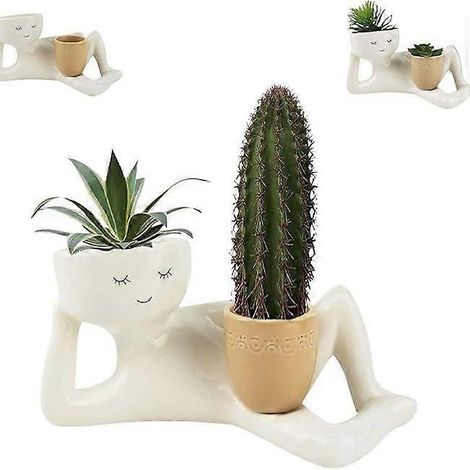 Pot de fleurs en résine « Lazy Guy » (petit personnage paresseux) - Pot de fleurs pour plantes succulentes - Modèle couché en résine - Édition limitée 2025 (1/4)