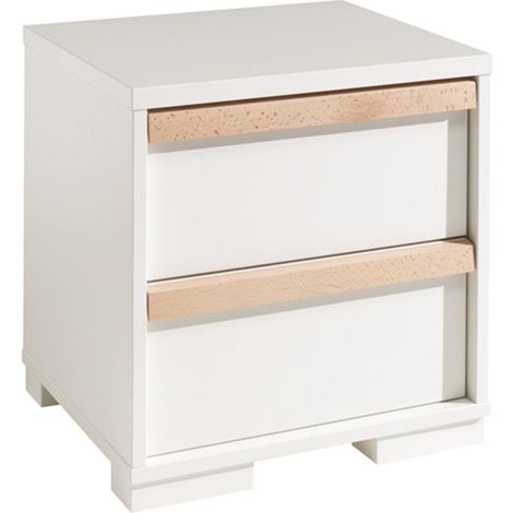 Table de Chevet 2 Tiroirs "London" 48cm Blanc (1/3)