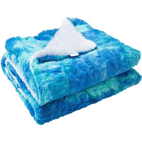 Couverture en fausse fourrure - Couverture en peau de mouton sherpa - Couverture moelleuse, luxueuse et confortable - Couverture douce pour canapé et lit 127 x 152 cm - Bleu et blanc (1/5)