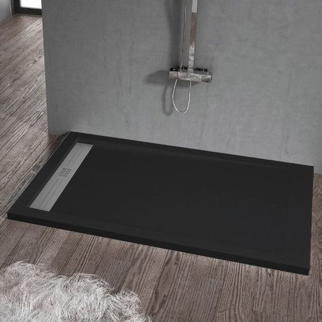 Mineralguss-Duschwanne extra flach ELITE Schieferoptik SCHWARZ 80x150cm Ablaufschutz in Chrom Ablaufschutz in Chrom (1/5)