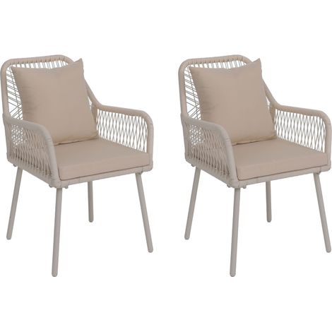 Lot de 2 chaises de jardin HWC-O12, coussins d'assise et de dossier pour l'extérieur, tressage en co (1/5)