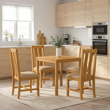 vidaXL Ensemble de salle à manger 5 pc Beige Bois de chêne massif (1/5)