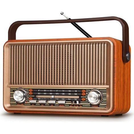 Retro J-120 Radio – Tragbares AM/FM/SW-Radio mit 1800-mAh-Akku – Unterstützt Bluetooth, USB, TF-Karte und AUX-Eingang – Bis zu 15 Stunden Akkulaufzeit, mit 42 cm langer Teleskopantenne