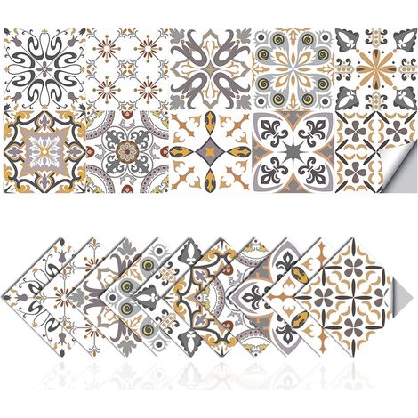 Lot de 20 stickers muraux - imitation carrelage - stickers muraux autocollants - stickers muraux vintage - décoration intérieure - PVC - Multicolore (1/5)