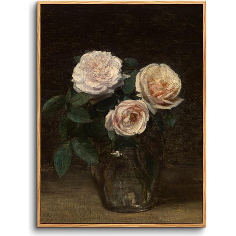 Leinwandbilder Vintage Rosen in Glasvase-Rahmen Holz 60L x 40B cm (1/5)