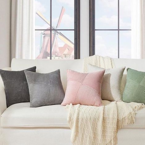 Housse Coussin Canape 50x50 Gris Clair en Velours Côtelé Super DouxHousse Coussin Canapé Gris Clair 50 x 50 cm (Lot de 2) (1/4)
