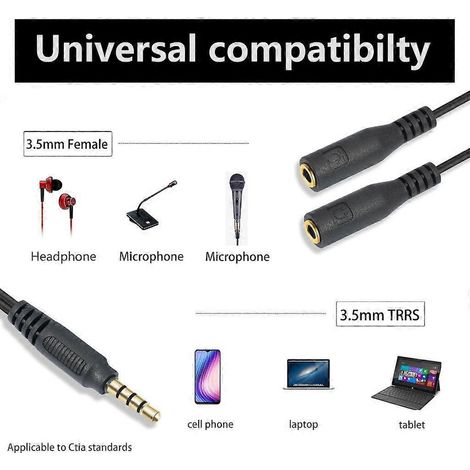 Câble de conversion pour casque audio 3,5 mm, adaptateurs répartiteurs pour casques et microphones (1/4)