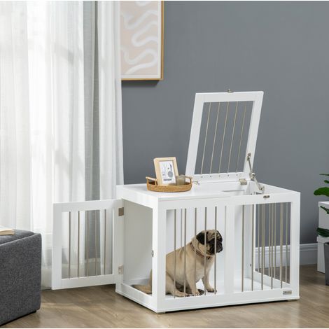 Jaula para perros medianos 80 x 50 x 56,5 cm en MDF y acero, blanca, OKWISH (1/5)