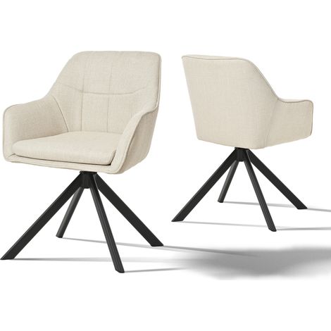 Goeurvant Sillas Giratoria Moderna con Cojín Doble Grueso, Respaldo Ancho y Reposabrazos Ergonómicos -  Juego de 2 - Beige (1/5)