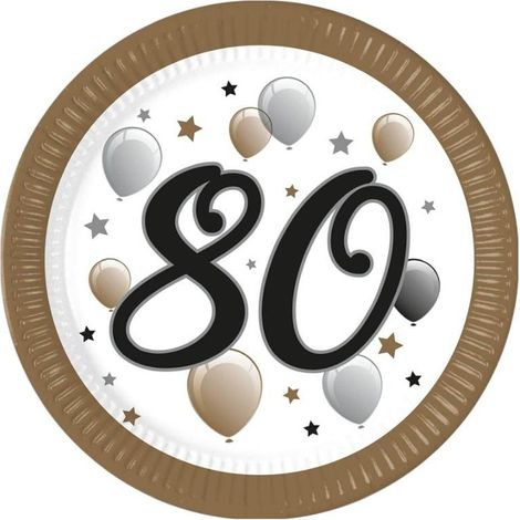 Piatti di carta per l'80° compleanno, certificati FSC, 23 cm, 8 pezzi