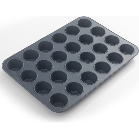 Moule à mini-muffins en silicone, 24 alvéoles, antiadhésif, idéal pour cupcakes, brownies et puddings. 34 x 23 x 2,5 cm (gris)