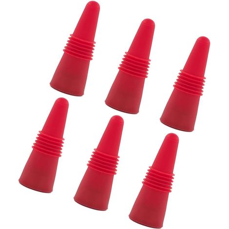 6 bouchons de vin, inox/silicone, rouge, étanche, pour maison (1/5)