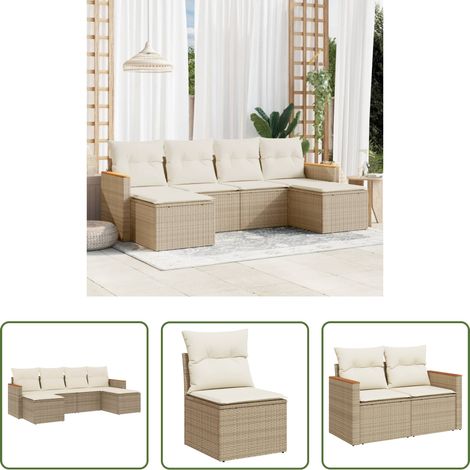 VidaXL - Salon de jardin - résine tressée beige - 6 places - extérieur (1/5)
