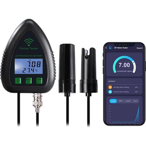 App online per il monitoraggio della qualità dell'acqua tramite WiFi: pH/TDS/Sale/SG/Temperatura per acquari, idroponica, piscine e acquacoltura, con facile calibrazione.