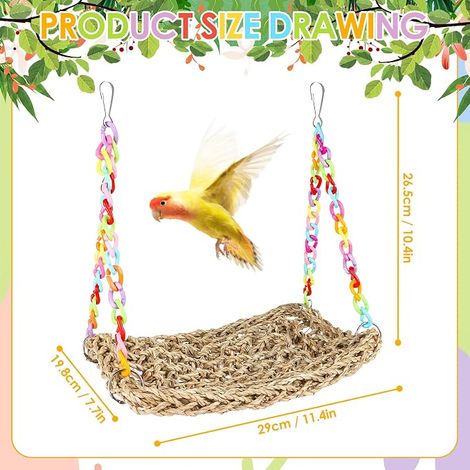 AKONE Natural Straw Hammock for Birds Kennels Sleeping Kennels Bird Cage Accessories Bird Cage Accessories Bird Toy Bird Nest Hanging Hammock for Parakeets Cockatiels Finch (1/4)