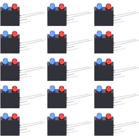 Porte-LED Plastique Double Trou Noir Carré Base Courbée 90° avec Lumière Bleue/Rouge - 100 Pièces pour LEDs 3mm (1/5)