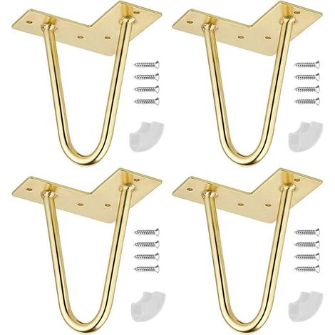 Pieds de table en épingle à cheveux 4 pouces, pieds de meuble en métal pour DIY – Style industriel, support robuste (Doré)–DELKEVIC