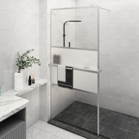 Mampara ducha con estante vidrio ESG y aluminio cromo 100x195cm