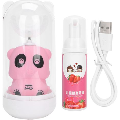 Brosse à dents électrique enfant en forme de U, étanche et portable, design mignon cartoon (rose) (1/5)