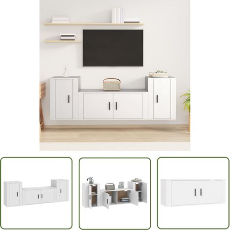 The Living Store Ensemble de meubles TV 3 pcs Blanc Bois d'ingénierie - Meuble Tv - Meuble Tv Mural - Ensemble Meuble Tv - Rangement Tv - Salon (1/5)