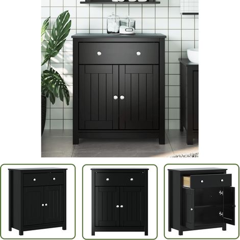 The Living Store Badschrank BERG Schwarz 69,5x34x80 cm Massivholz Kiefer - Badeschrank - Badmöbel - Kiefernholzmöbel - Schwarz - Handtuchhalter (1/5)
