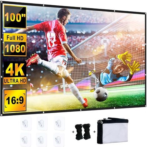 Projection Screen 100 Inch Portable Foldable Outdoor Indoor Projector Screen, 16:9 HD Waterproof Anti-Wrinkle Screen Projector, Screen for Night Cinema Home Party School Commercial