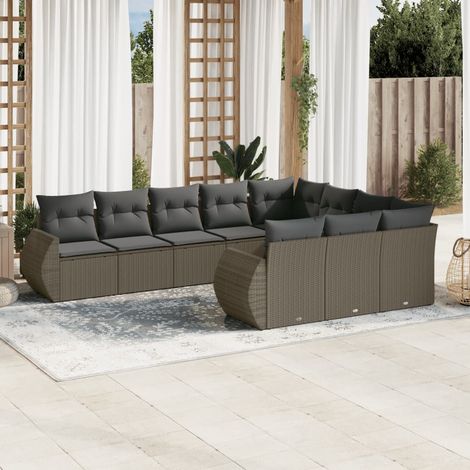 vidaXL Set Divano Giardino 10 pz con Cuscini Grigio Chiaro Polyrattan (1/3)