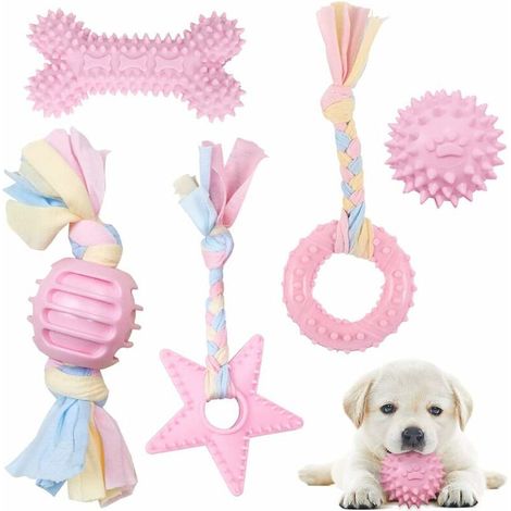 Serbia – Ensemble de 5 jouets pour chien – Corde et balle indestructibles – TPR non toxique – Nettoyage dentaire – Pour chiots et petits chiens (1/5)