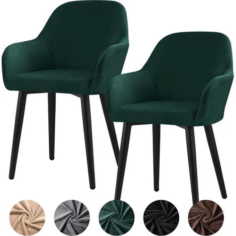 Housse de chaise extensible, lot de 2, en velours, amovible et lavable, pour restaurants, hôtels et banquets, vert foncé (1/5)