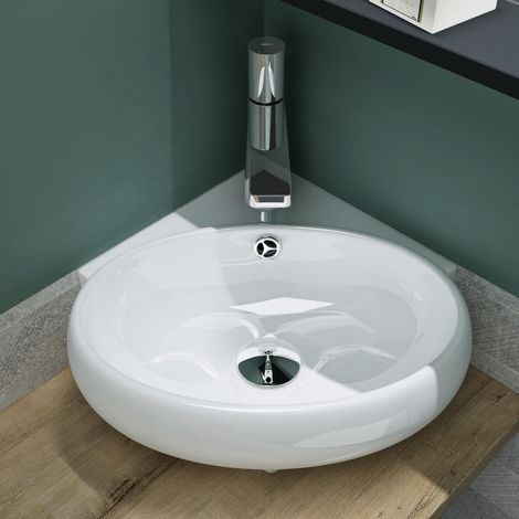 Mai & Mai Lavabo Suspendu Petite Vasque 39,5x38,5x14,5cm Lavabo en Céramique Blanc avec Perçage de Robinet Salle de Bains pour Invités BR002 (1/5)
