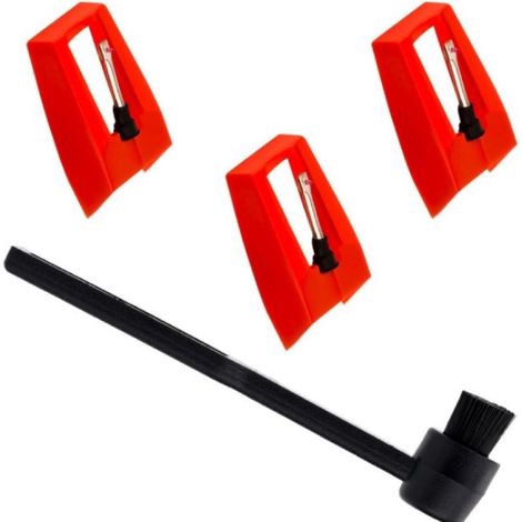 Universal ruby stylus for record players and phonographs 3 styluses and 1 brush for LP record players.