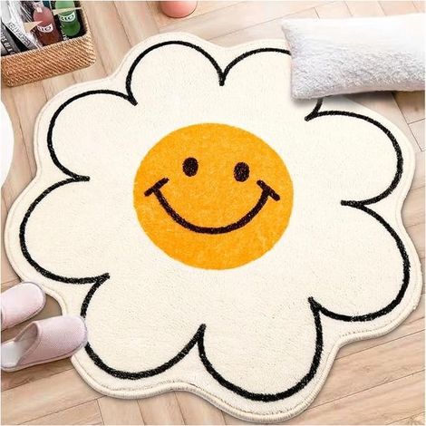 Smiley Tapis de bain antidérapant absorbant l'eau, tapis de bain en peluche, doux et confortable, antidérapant, lavable en machine (60 x 60 cm) (1/5)
