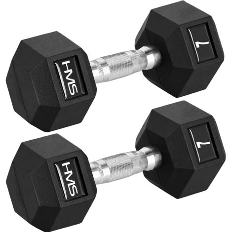 Hex Dumbbell 7 kg, Rubber Coated, Knurled Grip, 2-Pack (1/3)