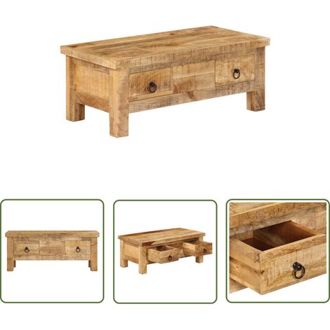 The Living Store Table basse 90x45x35 cm Bois de manguier massif - Table Basse - Meuble Ancien - Table D'appoint - Bois De Manguier - Table Vintage (1/5)