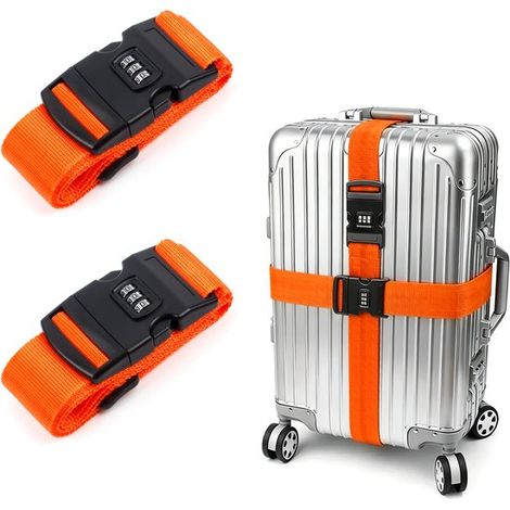 Set di 2 cinghie per bagagli，5 x 200 cm，Cinghia per valigia con lucchetto a combinazione，Cinghia regolabile per valigie e borse da viaggio (1/5)