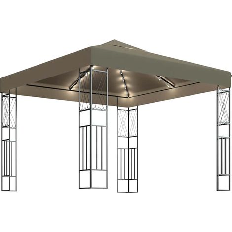 Tonnelle avec guirlande lumineuse à LED 3x3 m Taupe Tissu (1/4)