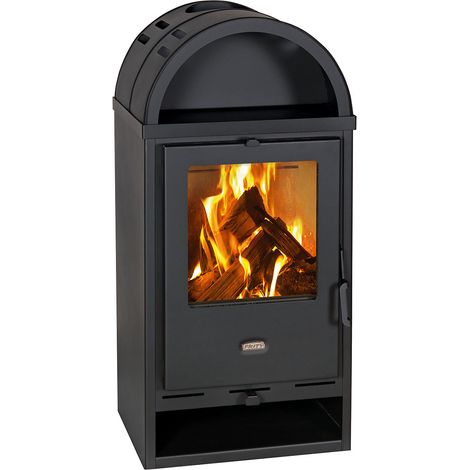Poêle à bois Prity K1K D – 9,5 kW, Classe A, Noir Graphite, Design Élégant avec Range-bûches Intégré (1/4)