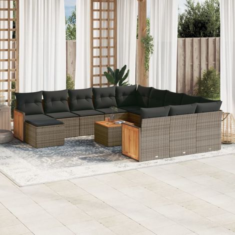 13-tlg. Garten-Sofagarnitur mit Kissen Grau Poly Rattan vidaXL (1/5)