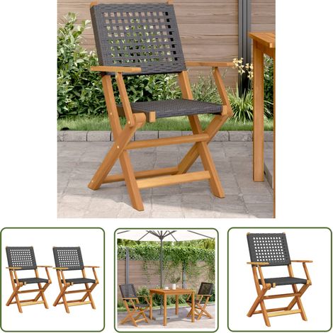 The Living Store Gartenstühle 2 Stk. Schwarz Massivholz Akazie und Poly Rattan - Gartensaison - Gartenstuhl - Gartenmöbel - Akasienholz Möbel - Rattan Gartenmöbel (1/5)