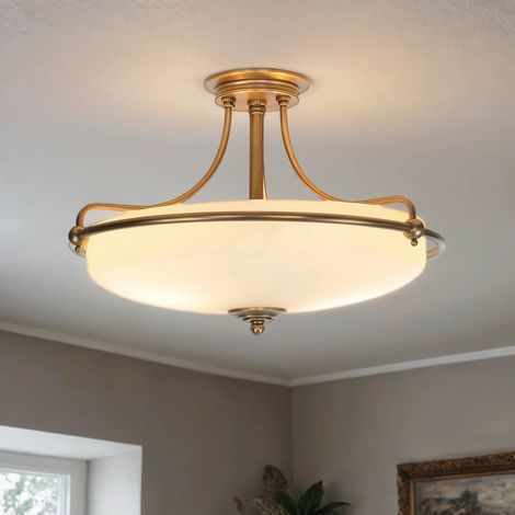 Deckenlampe Creme Messing E27 Glas Metall Jugendstil Deckenleuchte