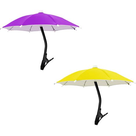 Lot de 2 mini parapluies pour téléphone portable avec clip - Parasol pliable pour téléphone portable - Protection solaire - Pour extérieur, plage, jardin - Violet et jaune (1/5)