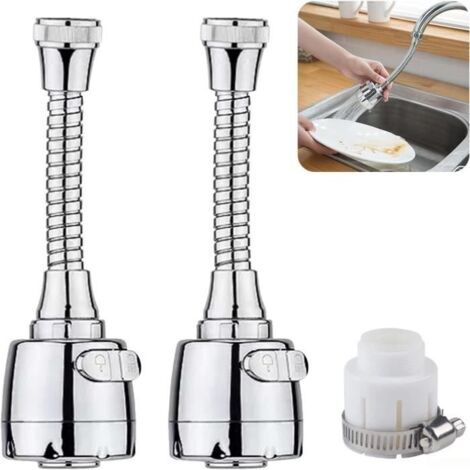 2Pcs Rallonge Robinet Cuisine, Extension Robinet 2 Modes, Prolongateur Robinet Pivotante à 360° avec un Adaptateur Universel (1/4)