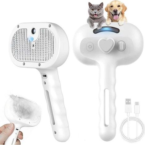 Dampfbürste geeignet für Haustiere 3-in-1 geeignet für Hunde und Katzen professionelle Pflegebürste mit Dampftechnologie geeignet für effektive weiß (1/4)