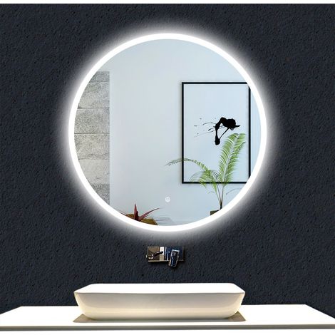 Ocean Miroir de Salle de Bain 90cm, Miroir LED Rond avec 3 couleurs lumière, Dimmable, Anti-buée