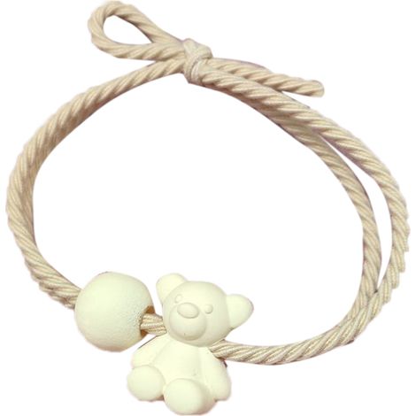 Élastique à cheveux femme fille, pendentif ours élégant, lien à cheveux queue-de-cheval, accessoire de fête, couleur lait, breloque boule et ours (1/3)