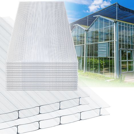 Randaco 10x Polycarbonat Hohlkammerplatten 8mm Transparent Hohlkammerstegplatten UV-Beständigen Für Gewächshaus Carports (1/5)