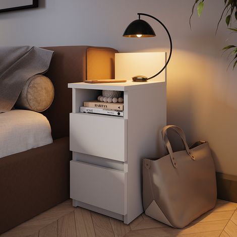 Comodino camera da letto Monty, Bianco, 25 x 59.1 cm Set di 2, Vicco