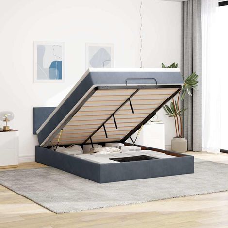 Estructura cama otomana colchón terciopelo gris oscuro (1/5)