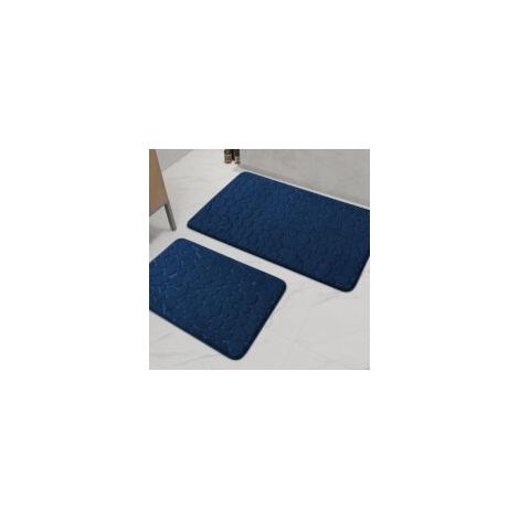 Juego de 3 alfombrillas de baño gruesas antideslizantes de espuma viscoelástica chakme Cobblestone para bañera, inodoro y suelo, azul oscuro - Crezuo (1/4)