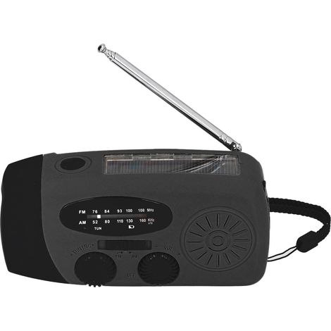 Handkurbel-Solarradio mit LED-Taschenlampe, tragbares FM/AM/WB-USB-Radio für Notfälle und Katastrophenschutz, Schwarz, Japanisch (1/5)